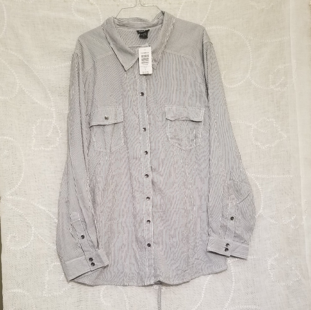 Torrid Blue & White Striped button-up blouse